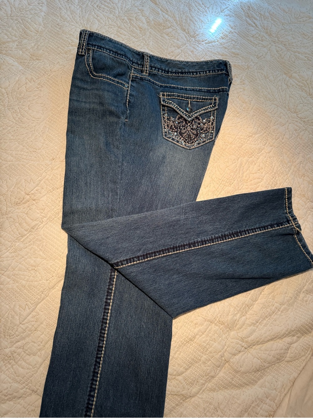 Nine West Dark Blue Boot Cut Jeans with Embroidered Pocket